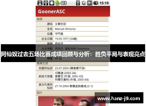 阿仙奴过去五场比赛成绩回顾与分析：胜负平局与表现亮点